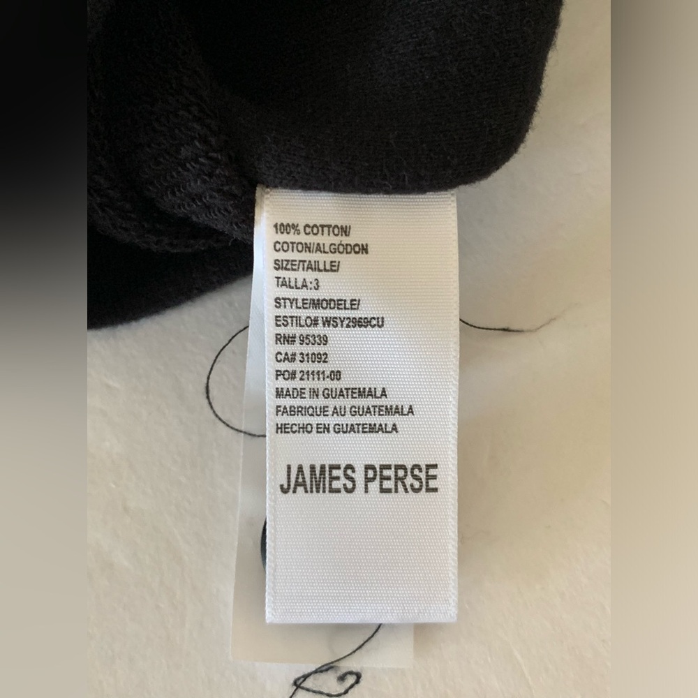 STANDARD JAMES PERSE BLACK STANDING COLLAR TERRY JACKET SIZE 3 FITS XS - Picture 5 of 10